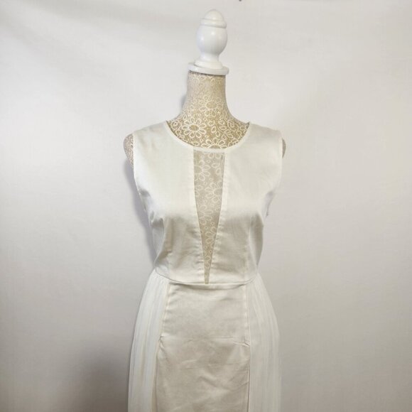 AX Paris Women's White Size10 Sleeveless Chiffon Panel Zip Back Mini Dress Party - Picture 2 of 14